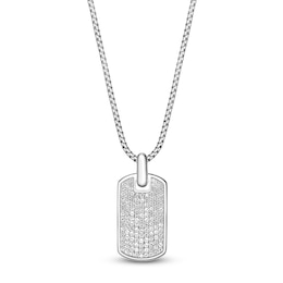 Men's White Lab-Created Sapphire Dog Tag Necklace Sterling Silver 24"