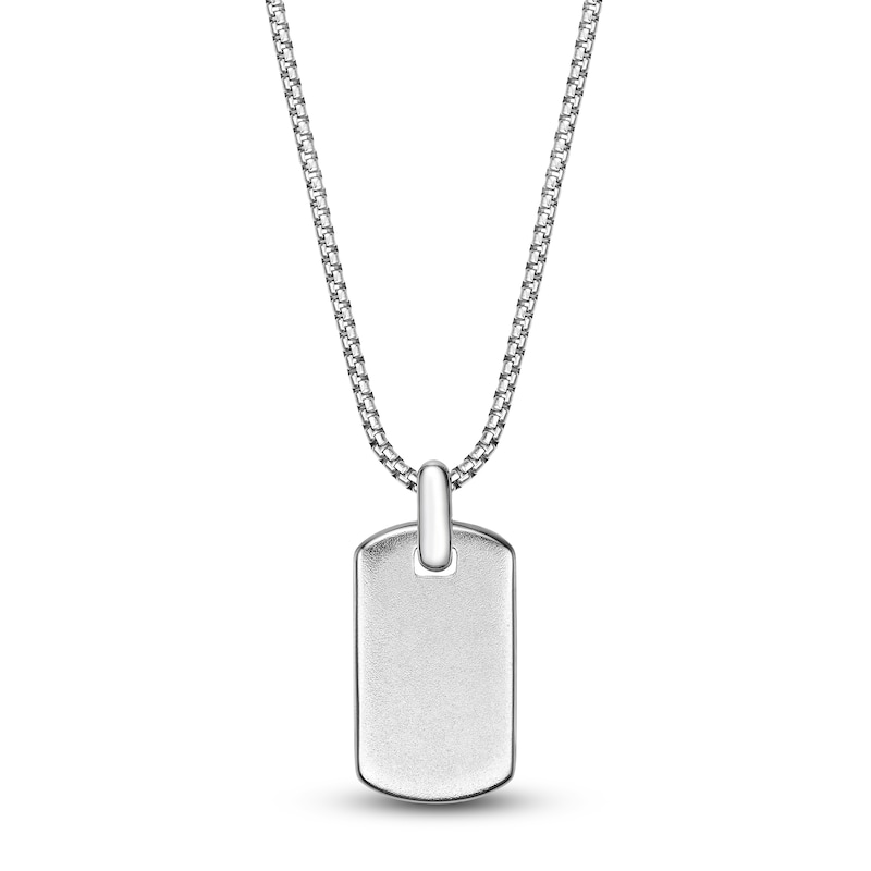 Main Image 3 of Men's White Lab-Created Sapphire Dog Tag Necklace Sterling Silver 24"