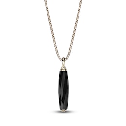 Men's Natural Black Onyx Necklace 14K Yellow Gold-Plated Sterling Silver 24"