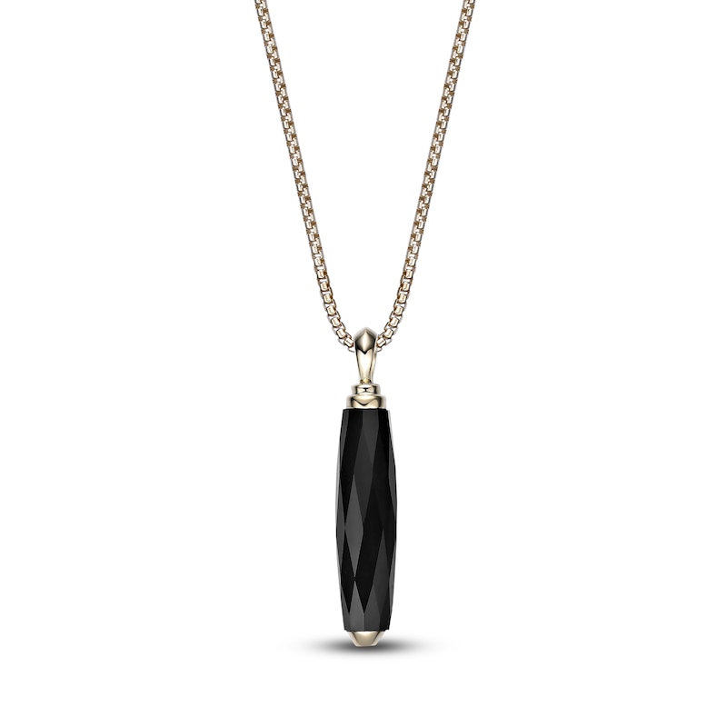 Main Image 1 of Men's Natural Black Onyx Necklace 14K Yellow Gold-Plated Sterling Silver 24"