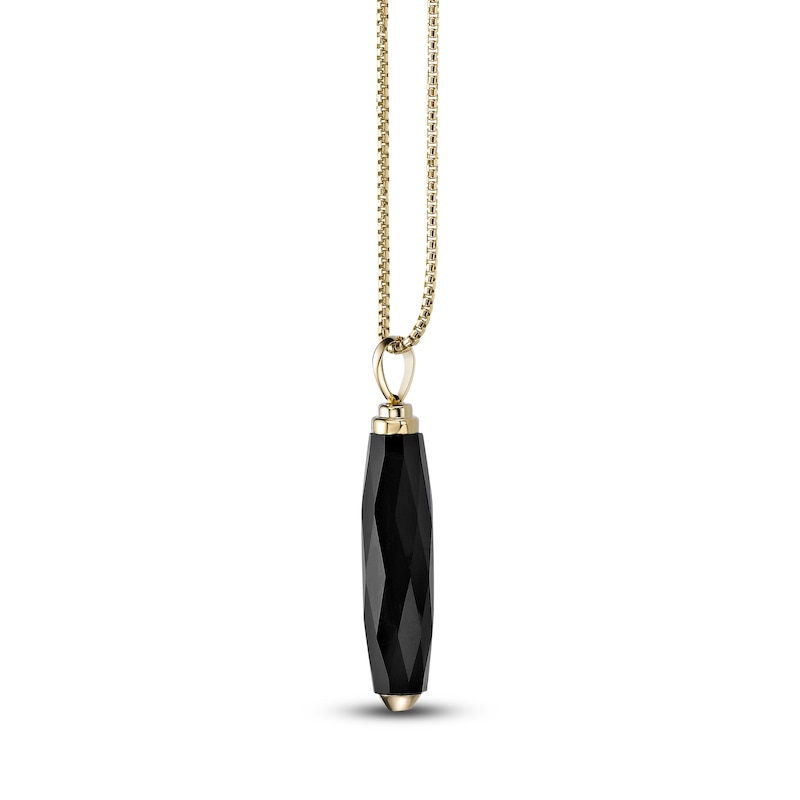 Main Image 2 of Men's Natural Black Onyx Necklace 14K Yellow Gold-Plated Sterling Silver 24"