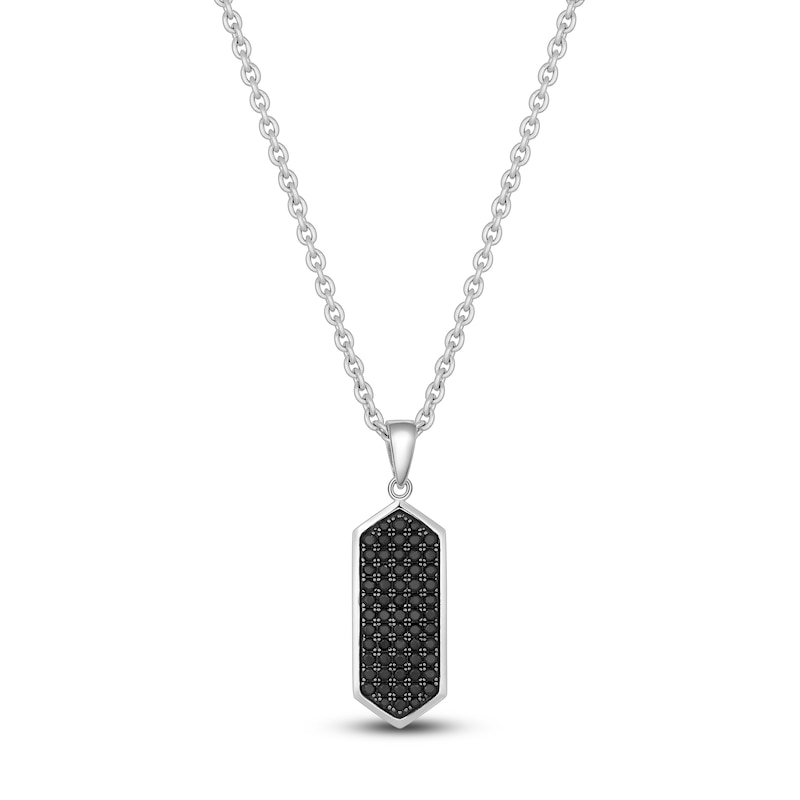 Main Image 1 of Men's Natural Black Spinel Hexagon Necklace Sterling Silver