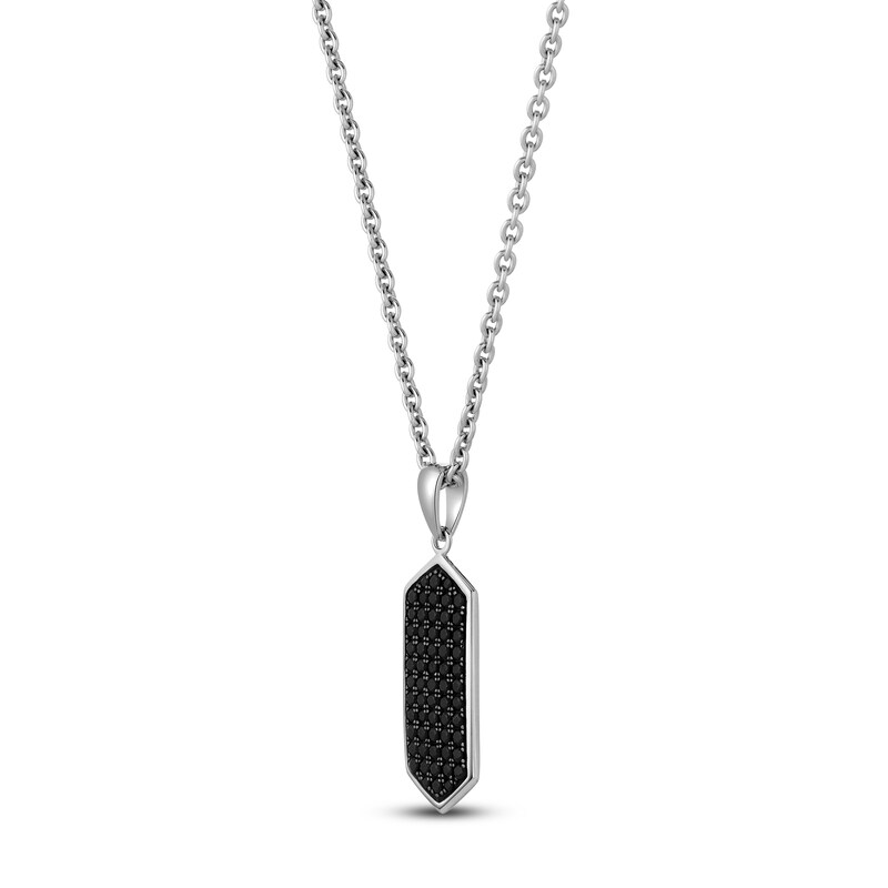 Main Image 2 of Men's Natural Black Spinel Hexagon Necklace Sterling Silver