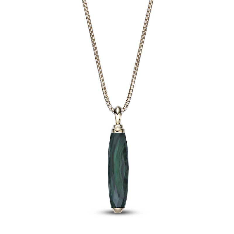 Main Image 1 of Men's Natural Malachite Necklace 14K Yellow Gold-Plated Sterling Silver 24"