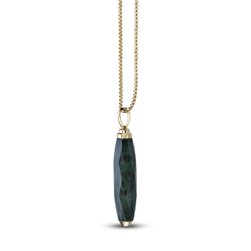Main Image 2 of Men's Natural Malachite Necklace 14K Yellow Gold-Plated Sterling Silver 24"
