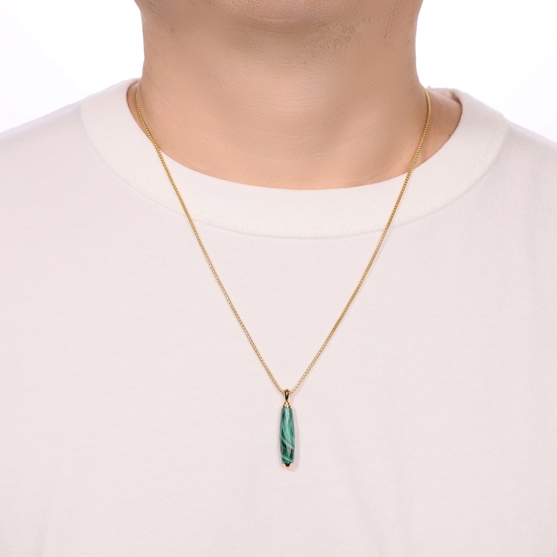 Main Image 5 of Men's Natural Malachite Necklace 14K Yellow Gold-Plated Sterling Silver 24"