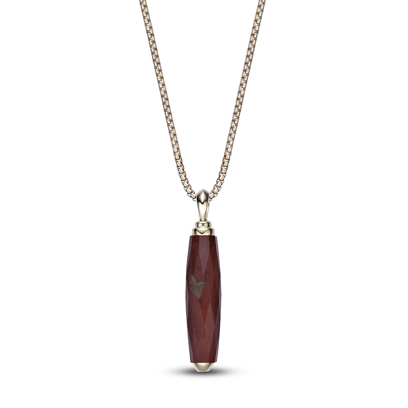 Main Image 1 of Men's Natural Red Jasper Necklace 14K Yellow Gold-Plated Sterling Silver 24"