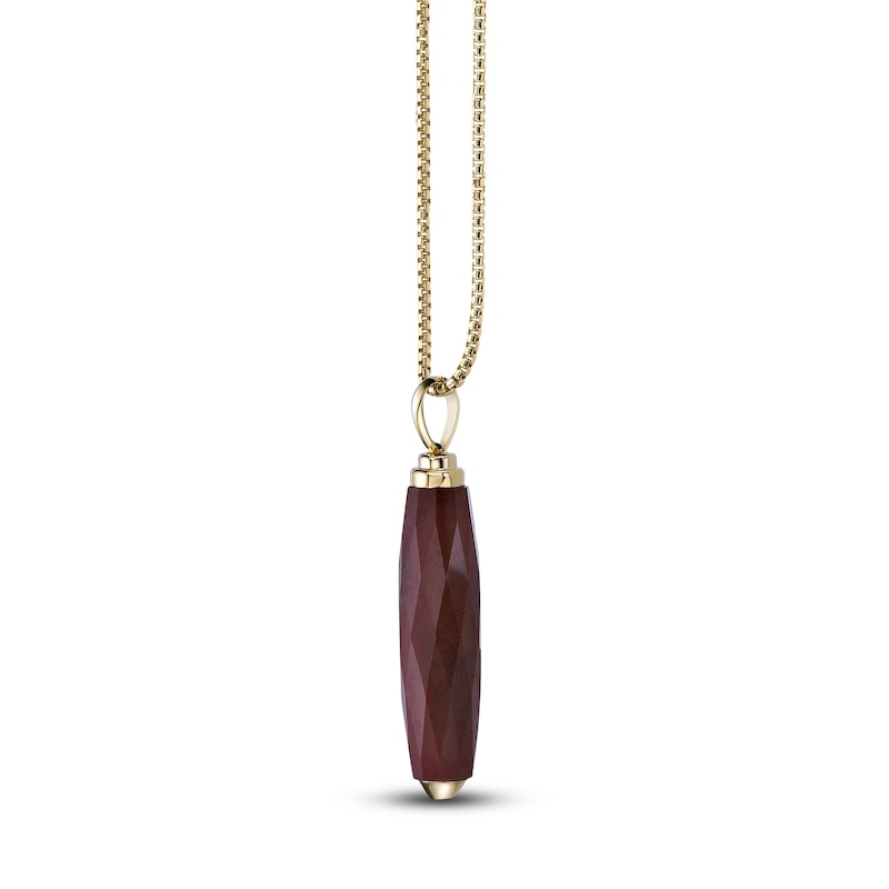 Main Image 2 of Men's Natural Red Jasper Necklace 14K Yellow Gold-Plated Sterling Silver 24"