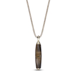 Men's Natural Tiger's Eye Quartz Necklace 14K Yellow Gold-Plated Sterling Silver 24"