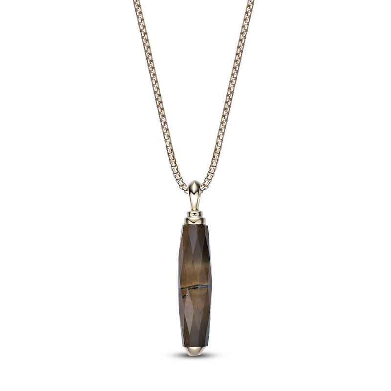 Main Image 1 of Men's Natural Tiger's Eye Quartz Necklace 14K Yellow Gold-Plated Sterling Silver 24"