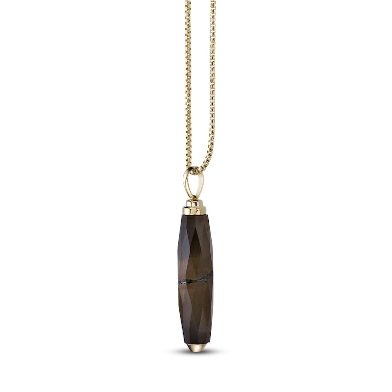 Main Image 2 of Men's Natural Tiger's Eye Quartz Necklace 14K Yellow Gold-Plated Sterling Silver 24"