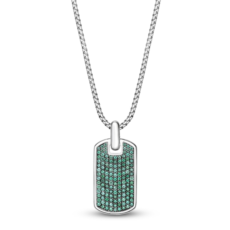 Main Image 1 of Men's Lab-Created Emerald Dog Tag Necklace Sterling Silver 24"