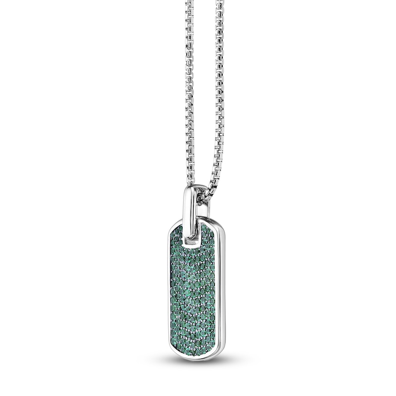 Main Image 2 of Men's Lab-Created Emerald Dog Tag Necklace Sterling Silver 24"