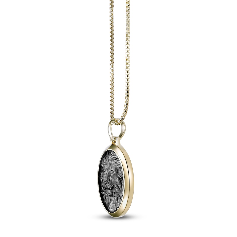 Main Image 2 of Men's Black Diamond Accent Sculpted Lion Necklace Sterling Silver & 14K Yellow Gold Plating 24"
