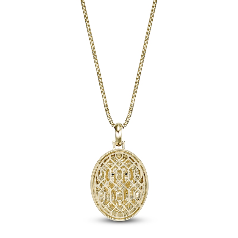 Main Image 3 of Men's Black Diamond Accent Sculpted Lion Necklace Sterling Silver & 14K Yellow Gold Plating 24"