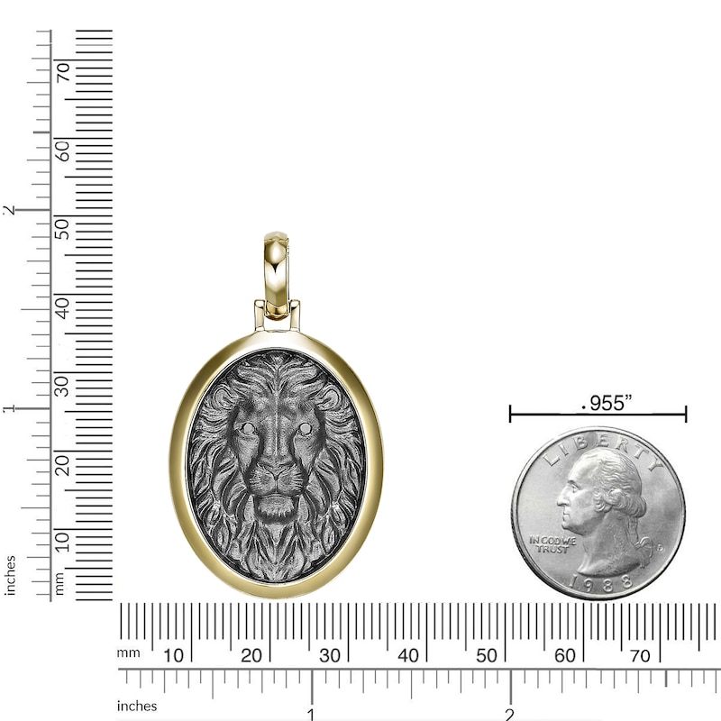 Main Image 5 of Men's Black Diamond Accent Sculpted Lion Necklace Sterling Silver & 14K Yellow Gold Plating 24"