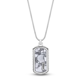 Men's Natural Howlite & Black Spinel Dog Tag Necklace Sterling Silver 24"