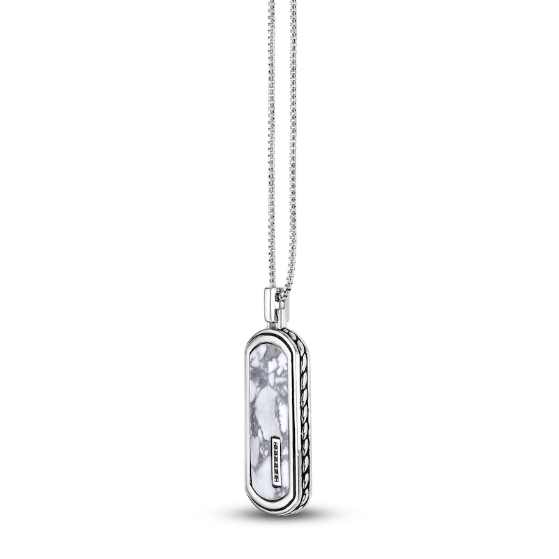 Main Image 2 of Men's Natural Howlite & Black Spinel Dog Tag Necklace Sterling Silver 24"
