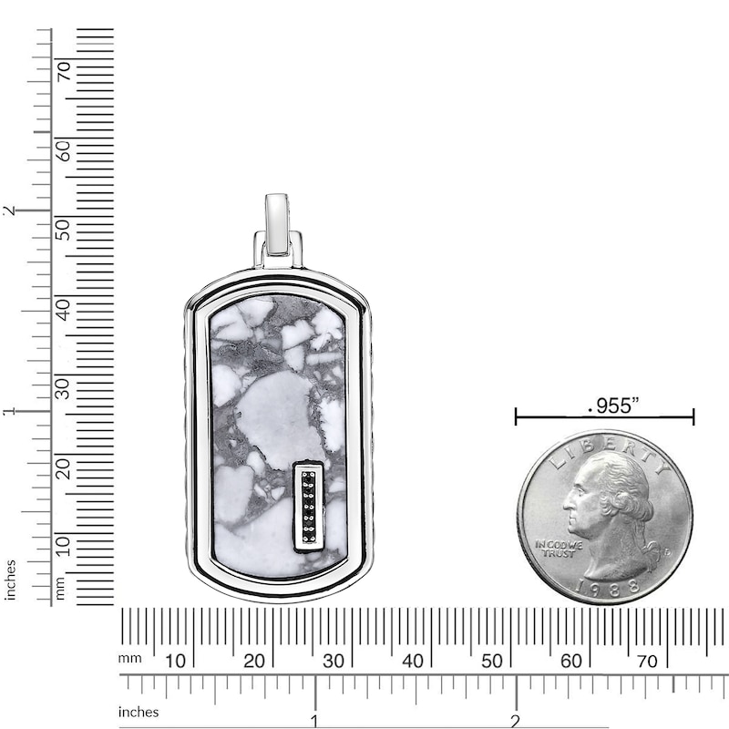 Main Image 5 of Men's Natural Howlite & Black Spinel Dog Tag Necklace Sterling Silver 24"