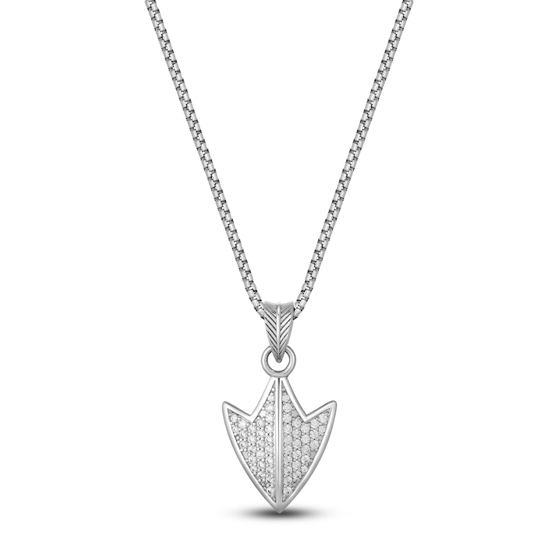 Main Image 1 of Men's White Lab-Created Sapphire Arrowhead Necklace Sterling Silver 24"