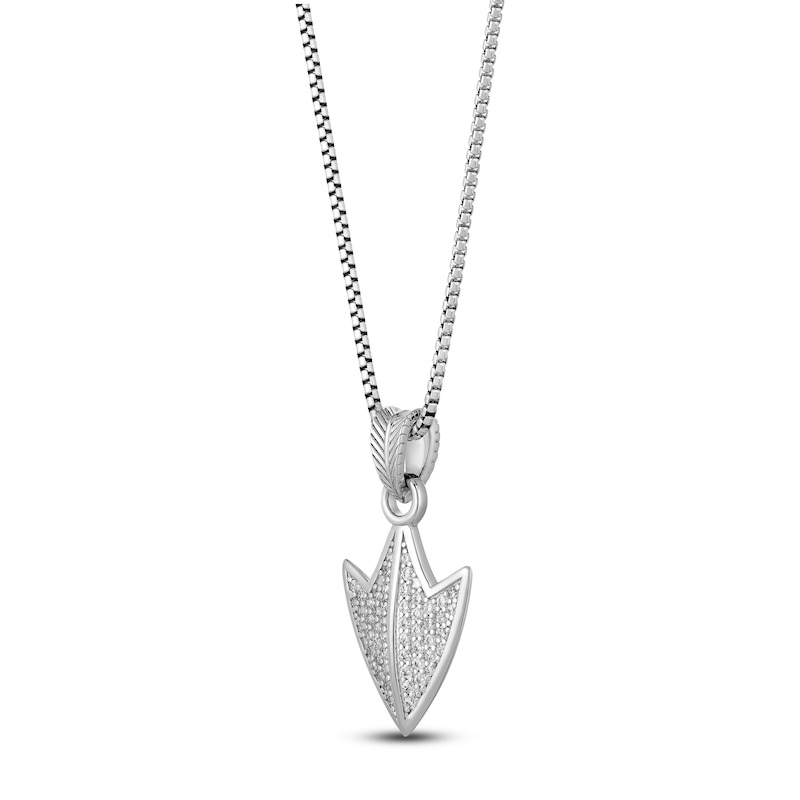 Main Image 2 of Men's White Lab-Created Sapphire Arrowhead Necklace Sterling Silver 24"
