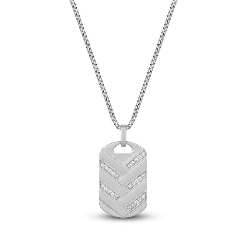 Main Image 1 of Men's White Lab-Created Sapphire Dog Tag Necklace Sterling Silver 24"