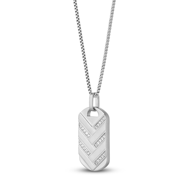 Main Image 2 of Men's White Lab-Created Sapphire Dog Tag Necklace Sterling Silver 24"