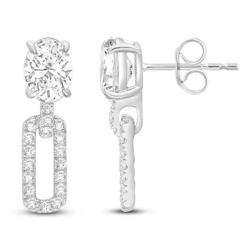 Main Image 1 of Oval-Cut Lab-Grown Diamond Link Drop Earrings 2-1/2 ct tw 14K White Gold