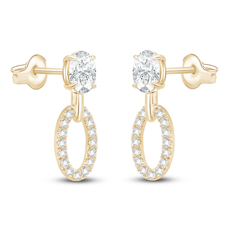 Main Image 2 of Oval-Cut Lab-Grown Diamond Doorknocker Earrings 2 ct tw 14K Yellow Gold