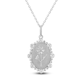 Cosmos Birth Flower Diamond Necklace 1/4 ct tw Sterling Silver 18"