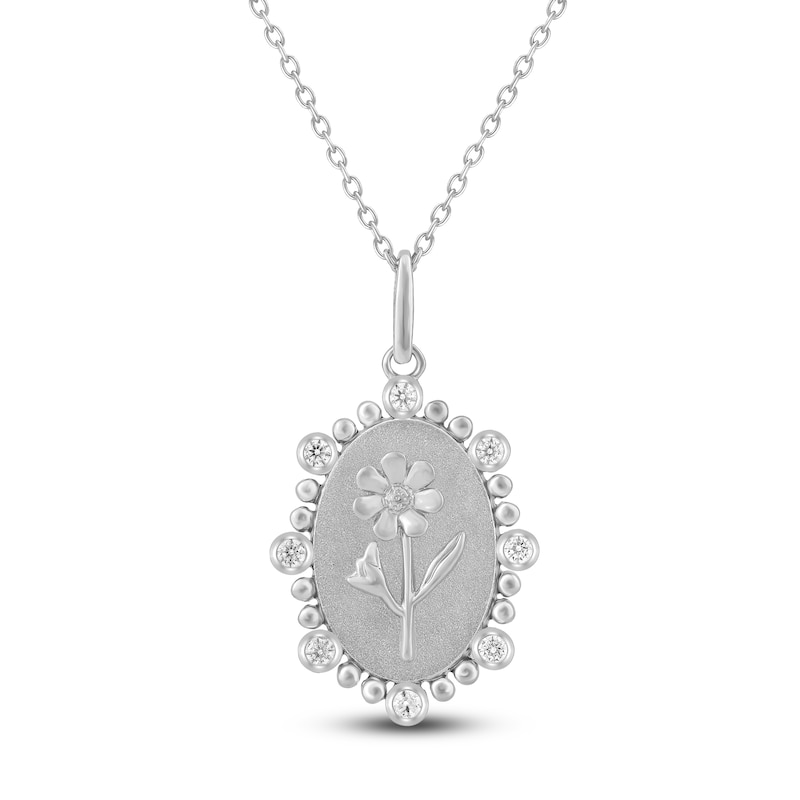 Main Image 1 of Cosmos Birth Flower Diamond Necklace 1/4 ct tw Sterling Silver 18"
