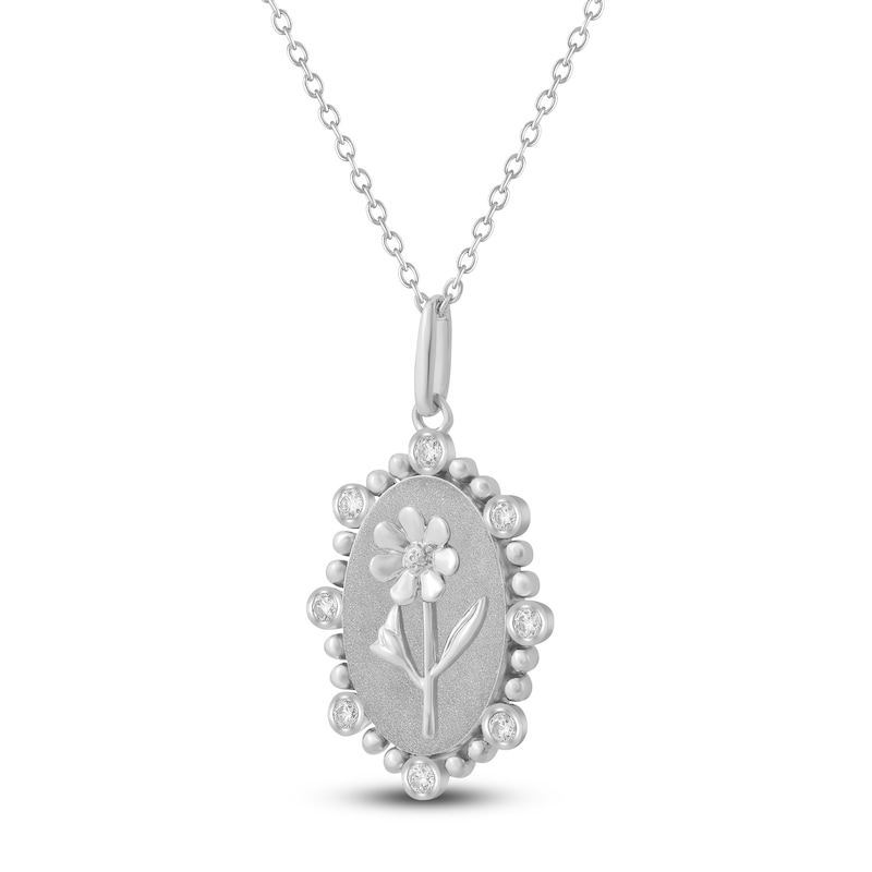 Main Image 2 of Cosmos Birth Flower Diamond Necklace 1/4 ct tw Sterling Silver 18"