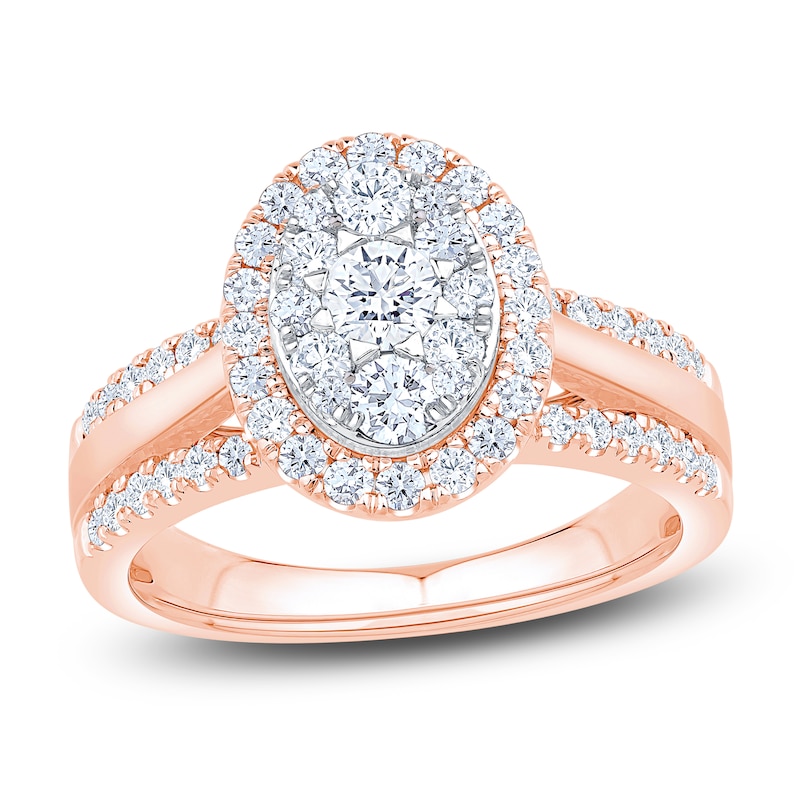 Main Image 1 of Brilliant Moments Multi-Diamond Oval Halo Engagement Ring 1 ct tw 14K Rose Gold