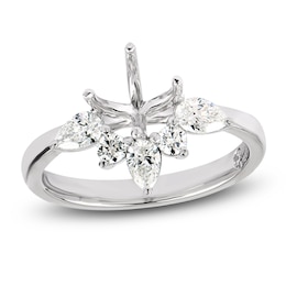 Storied Diamond Desert Sands of Eternity Pear-Shaped & Round-Cut Half-Halo Engagement Ring Setting 5/8 ct tw 18K White Gold