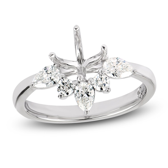 Storied Diamond Desert Sands of Eternity Pear-Shaped & Round-Cut Half-Halo Engagement Ring Setting 5/8 ct tw 18K White Gold