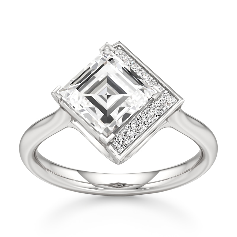 Main Image 1 of J'Lure Carre Step-Cut Lab-Grown Diamond Half-Halo Engagement Ring 2 ct tw 18K White Gold