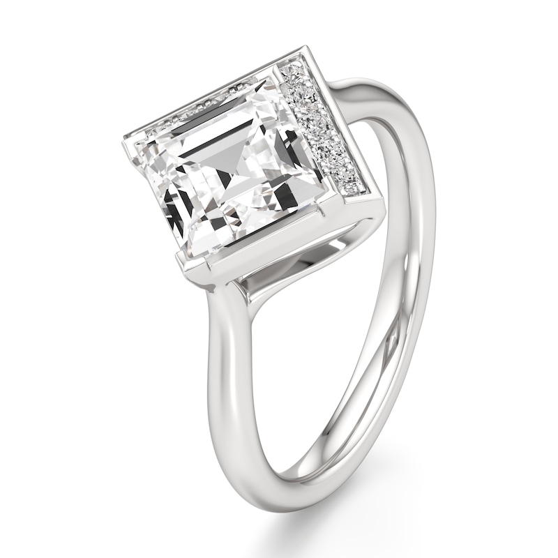 Main Image 4 of J'Lure Carre Step-Cut Lab-Grown Diamond Half-Halo Engagement Ring 2 ct tw 18K White Gold