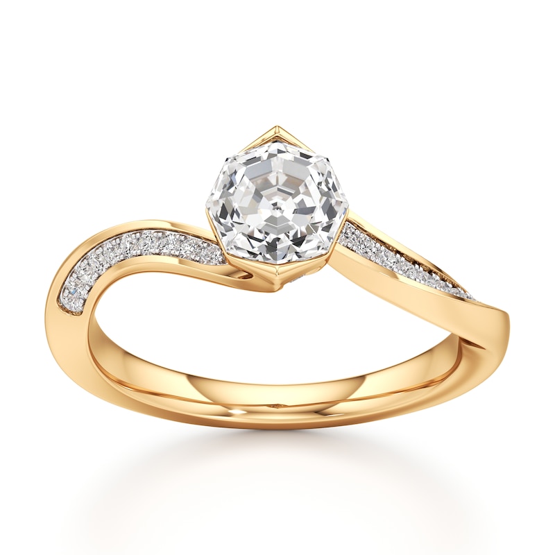 Main Image 1 of J'Lure Octagon Step-Cut Lab-Created Diamond Bypass Engagement Ring 1 ct tw 18K Yellow Gold
