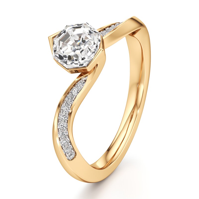 Main Image 4 of J'Lure Octagon Step-Cut Lab-Created Diamond Bypass Engagement Ring 1 ct tw 18K Yellow Gold