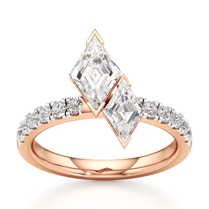 Main Image 1 of J'Lure Lozenge Step-Cut Two-Stone Lab-Grown Diamond Engagement Ring 1-7/8 ct tw 18K Rose Gold