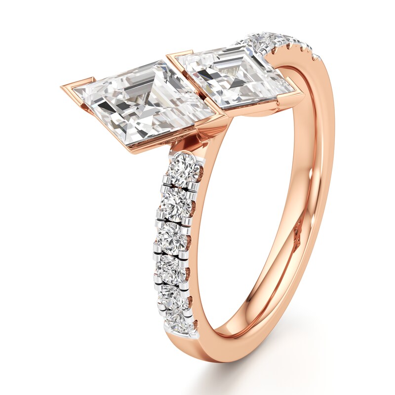 Main Image 4 of J'Lure Lozenge Step-Cut Two-Stone Lab-Grown Diamond Engagement Ring 1-7/8 ct tw 18K Rose Gold