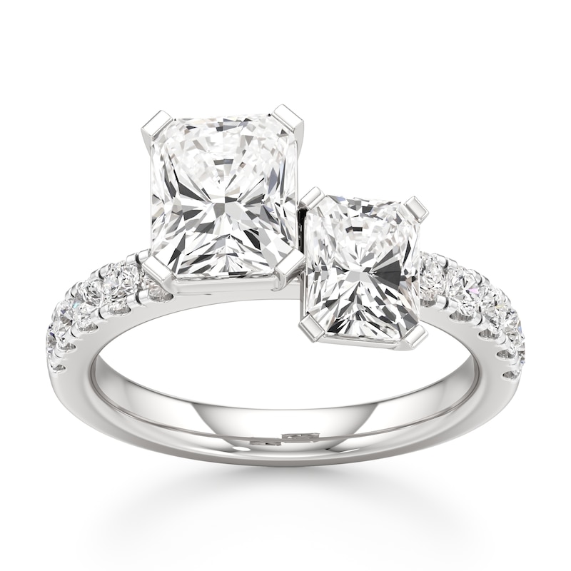Main Image 1 of J'Lure Radiant Brilliant-Cut Two-Stone Lab-Grown Diamond Engagement Ring 3-3/8 ct tw 18K White Gold