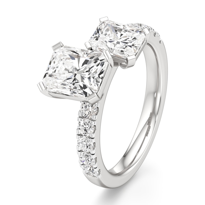 Main Image 4 of J'Lure Radiant Brilliant-Cut Two-Stone Lab-Grown Diamond Engagement Ring 3-3/8 ct tw 18K White Gold