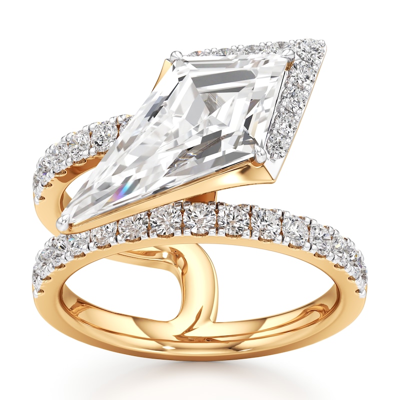 Main Image 1 of J'Lure Kite Step-Cut Lab-Grown Diamond Spiral Engagement Ring 3-3/4 ct tw 18K Yellow Gold