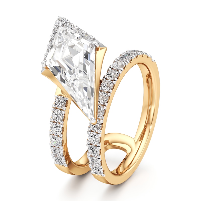 Main Image 4 of J'Lure Kite Step-Cut Lab-Grown Diamond Spiral Engagement Ring 3-3/4 ct tw 18K Yellow Gold