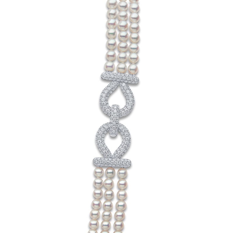 Main Image 2 of Yoko London Cultured Pearl Three-Strand Necklace With Diamonds 2 ct tw 18K White Gold 32"