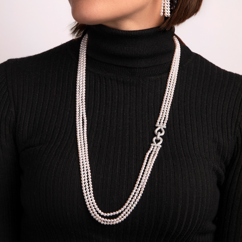 Main Image 3 of Yoko London Cultured Pearl Three-Strand Necklace With Diamonds 2 ct tw 18K White Gold 32"