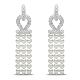 Yoko London Cultured Pearl & Diamond Hoop Drop Earrings 1-3/4 ct tw 18K White Gold