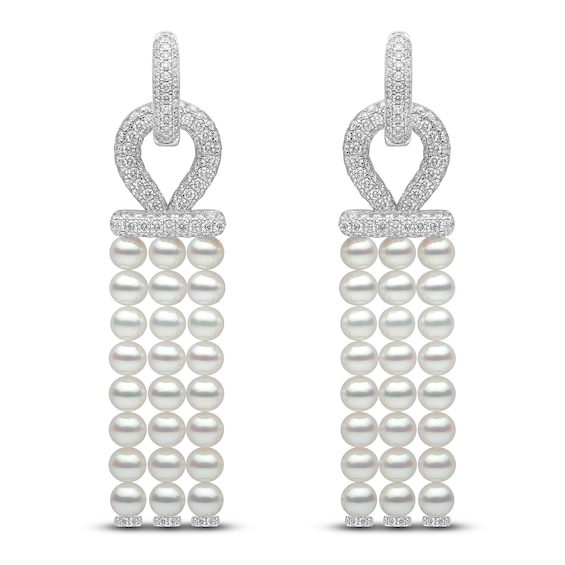 Yoko London Cultured Pearl & Diamond Hoop Drop Earrings 1-3/4 ct tw 18K White Gold