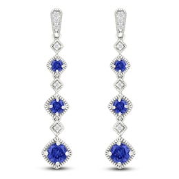 Blue Lab-Created Sapphire & Diamond Drop Earrings 1/20 ct tw Sterling Silver